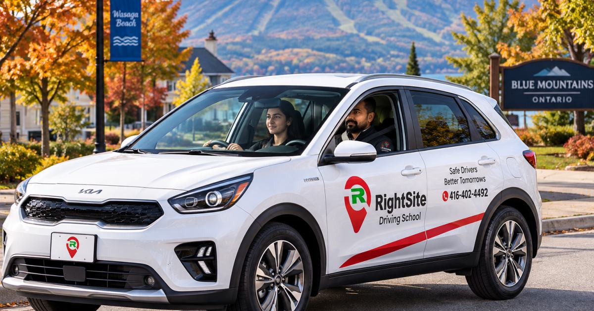 A RightSite Driving School car with a student driver in Collingwood near Blue Mountain