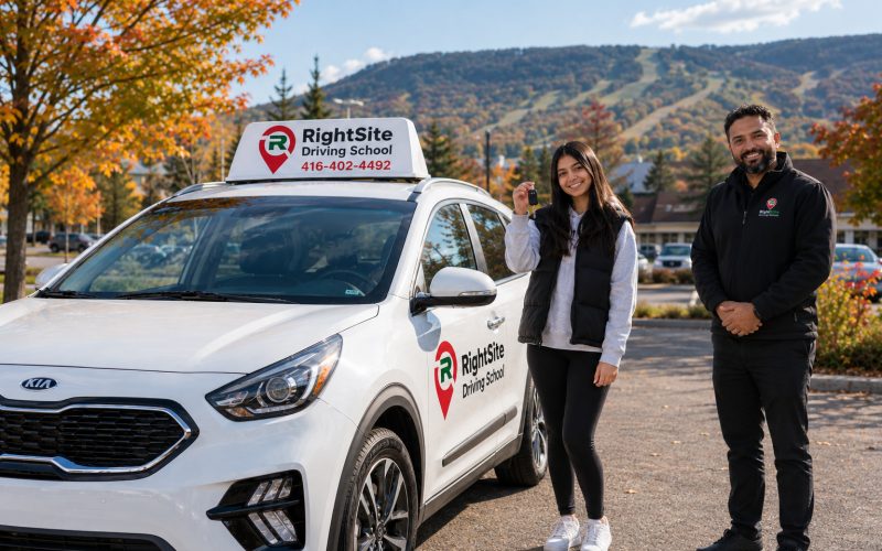 A RightSite student holding up the car keys, the instructor giving a thumbs up