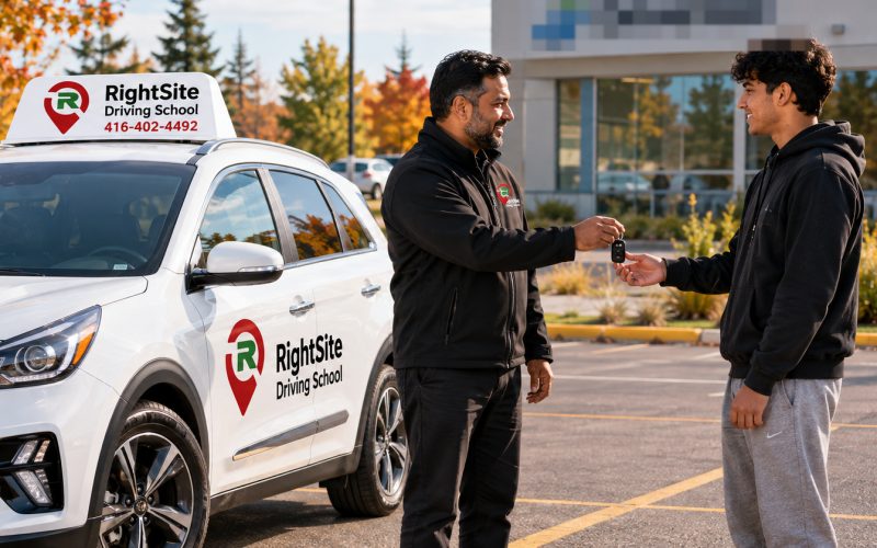The RightSite instructor handing the car keys to a student on test day